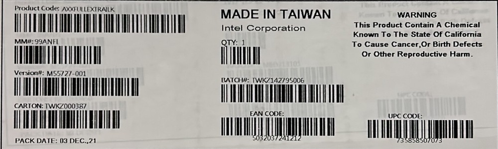 Intel Model Number # Axxfullextrailk Full Extension Rail Kit