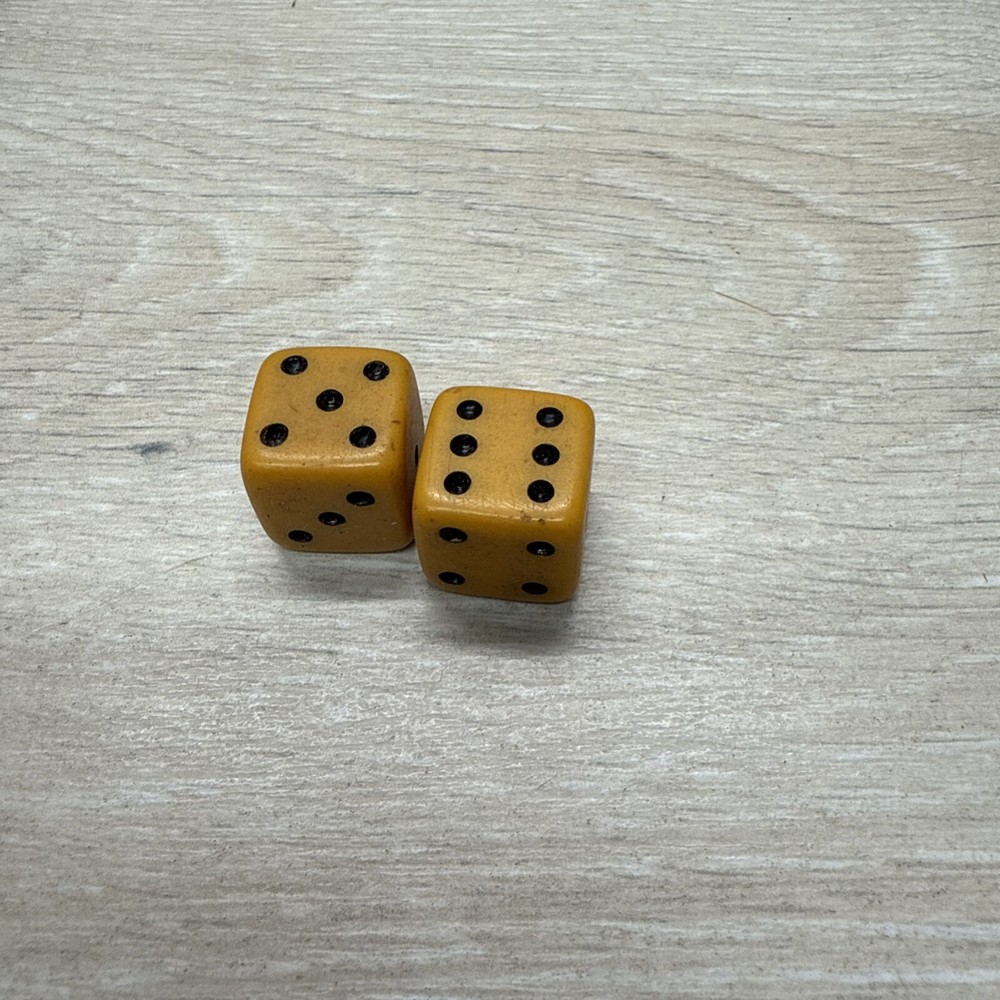 Vintage Pair 5/8” Butterscotch Bakelite Dice (2 Dice)