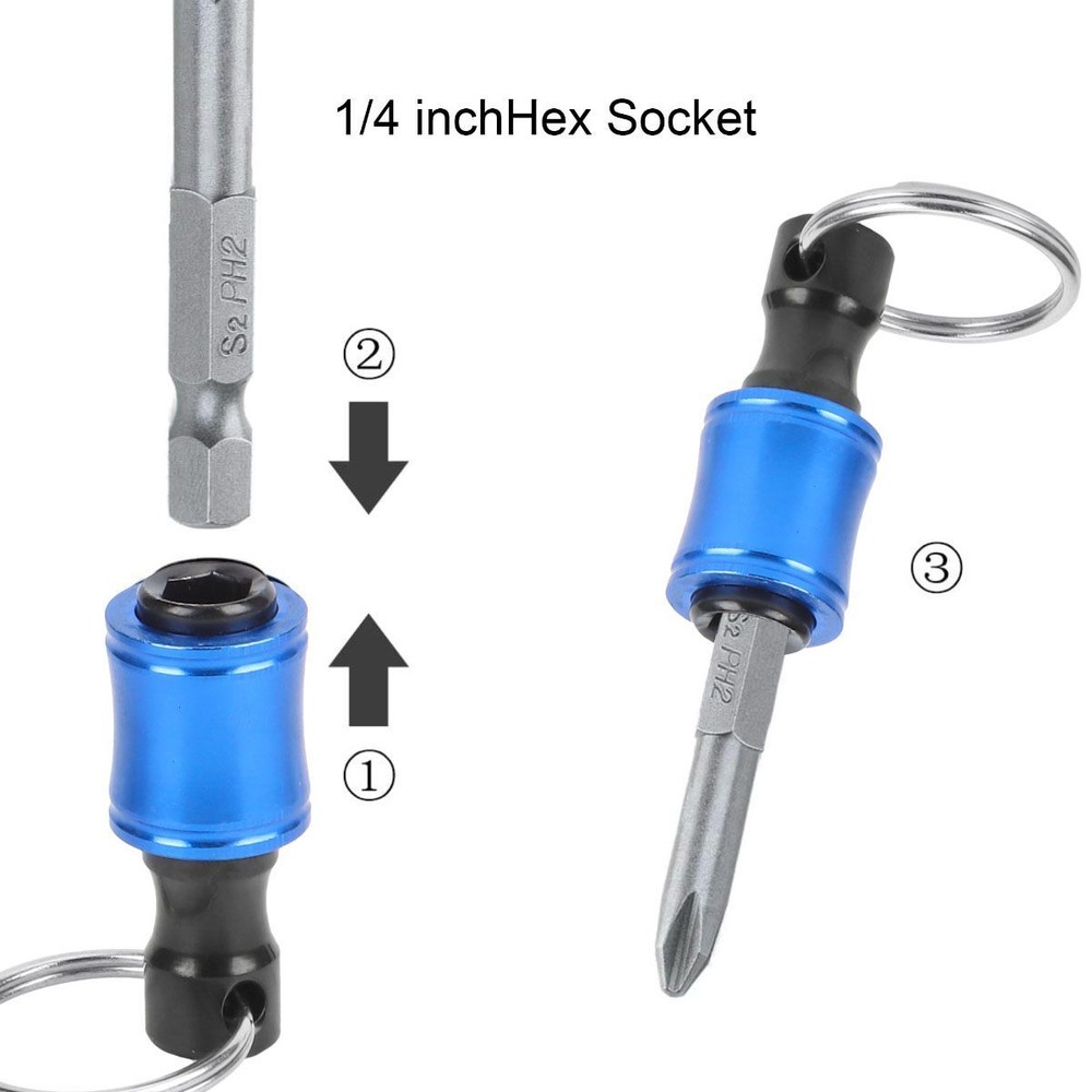 6Pcs Hex Bit Keyring Holder Socket Key Tool Screwdriver 1/4 Impact Driver Gun US