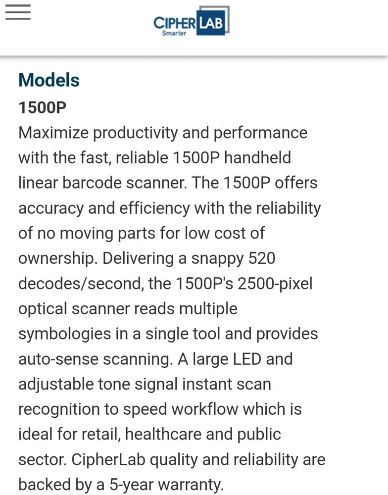 Cipherlab USB 2D/1D Handheld Barcode Scanner 1504P KIT (Scanner, Stand & Cable)