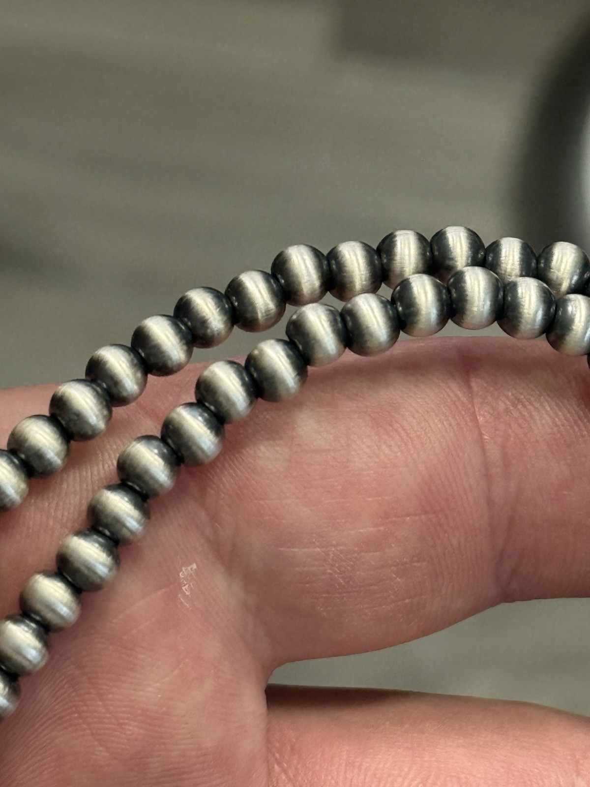 STERLING SILVER 5mm 18” Plus 2” EXT NAVAJO PEARL OXIDIZED BEADED NECKLACE .925