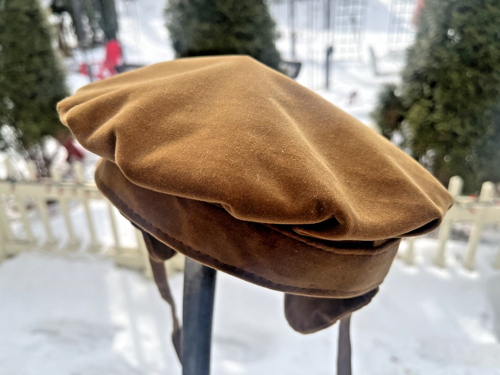 Vintage Carmel Colored Flat Renaissance Style Velvet Beret w/Fold Down Flaps