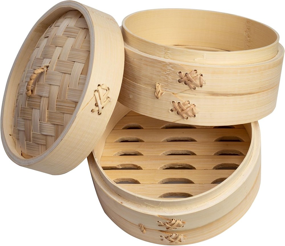 2-Tier Bamboo Steamer Baskets, 6-Inch