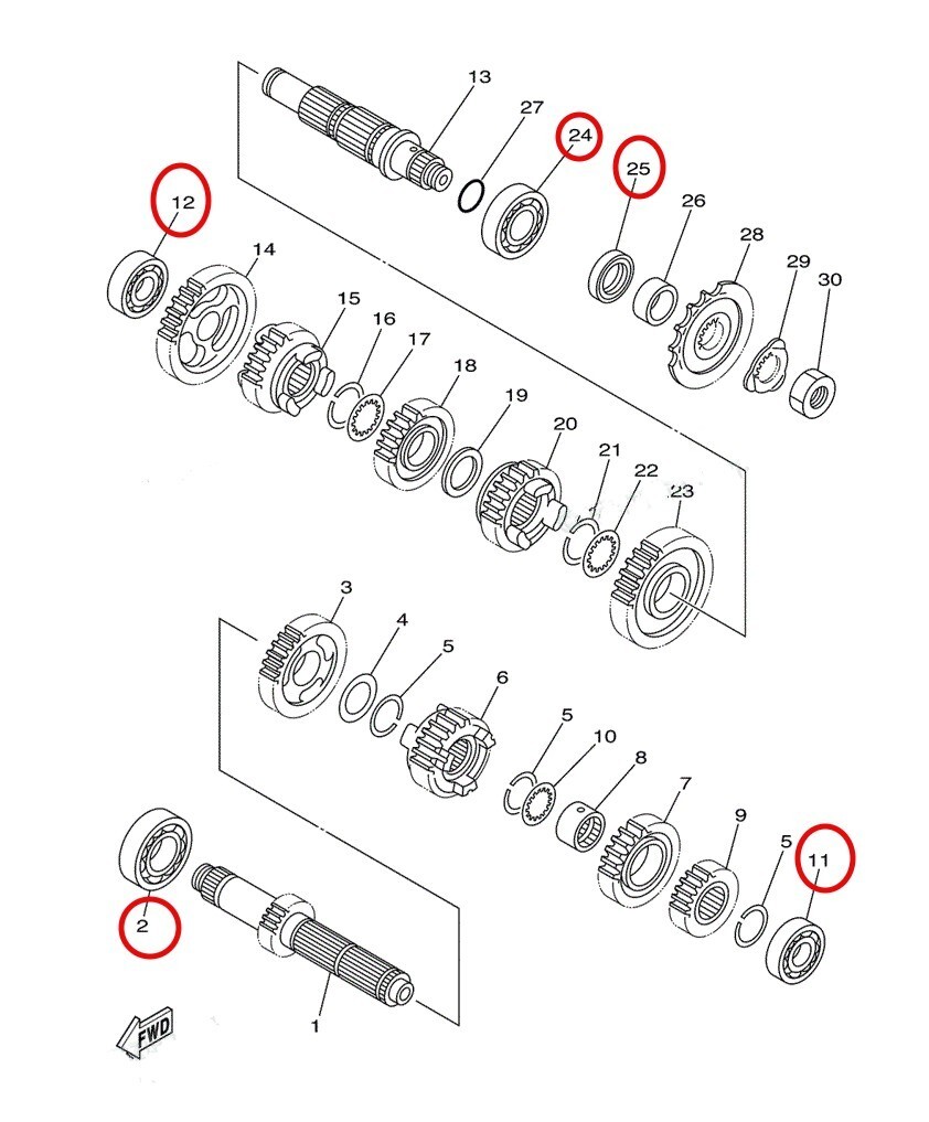 YZ250 Transmission Shaft Bearings & Seals Kit 99-22