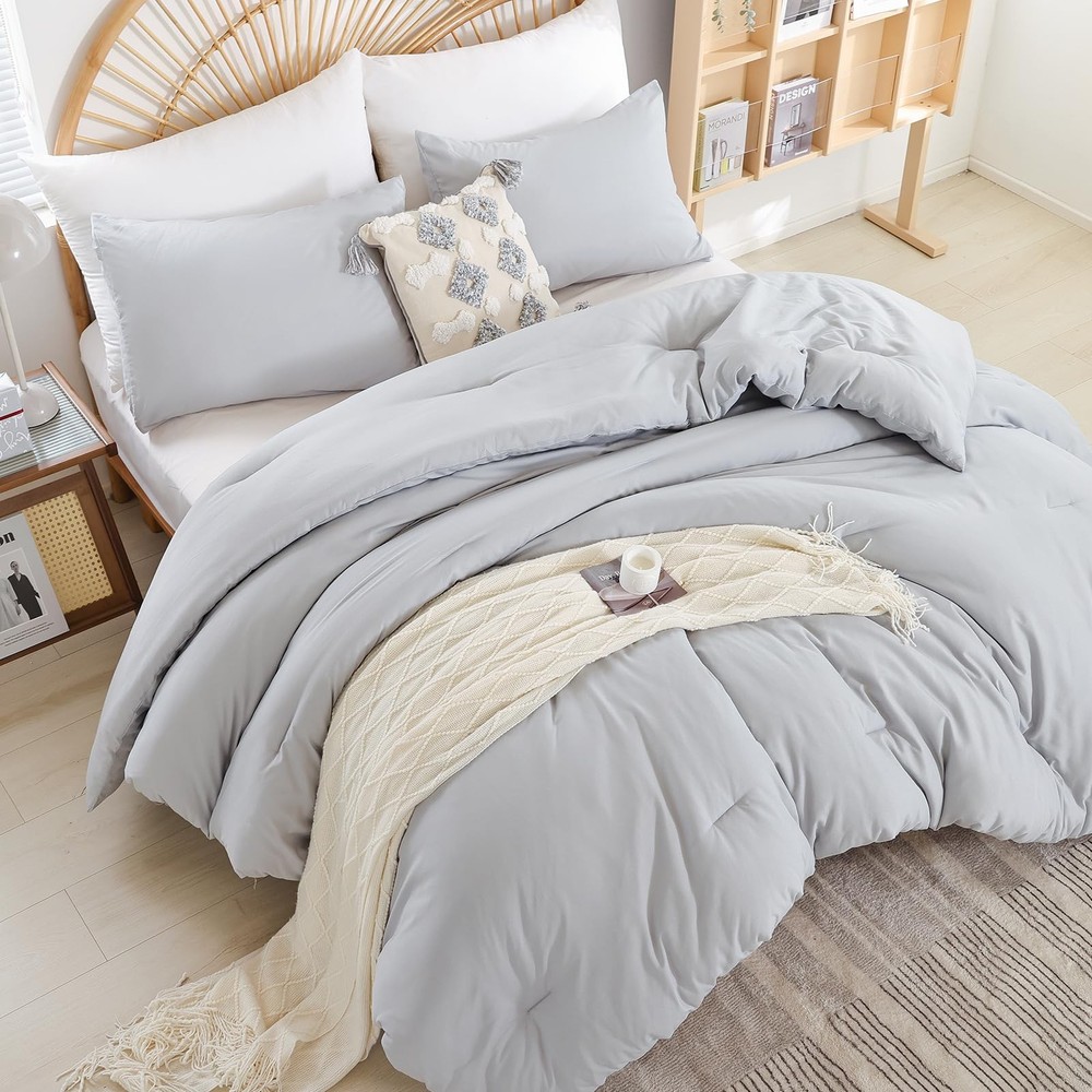 weigelia Full Size Comforter Modern Light Grey 3PCS Microfiber Bed Full,