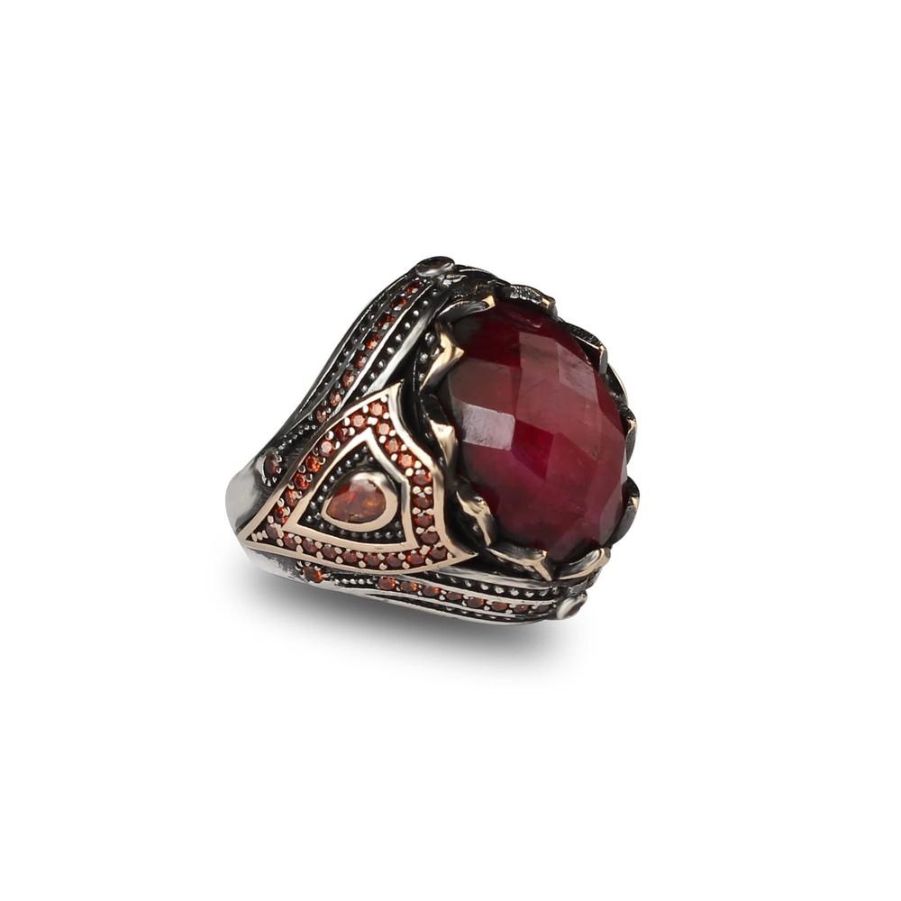 Ruby Stone Men Silver Ring, 925 Sterling Silver Ruby Gemstone Ring, Handmade