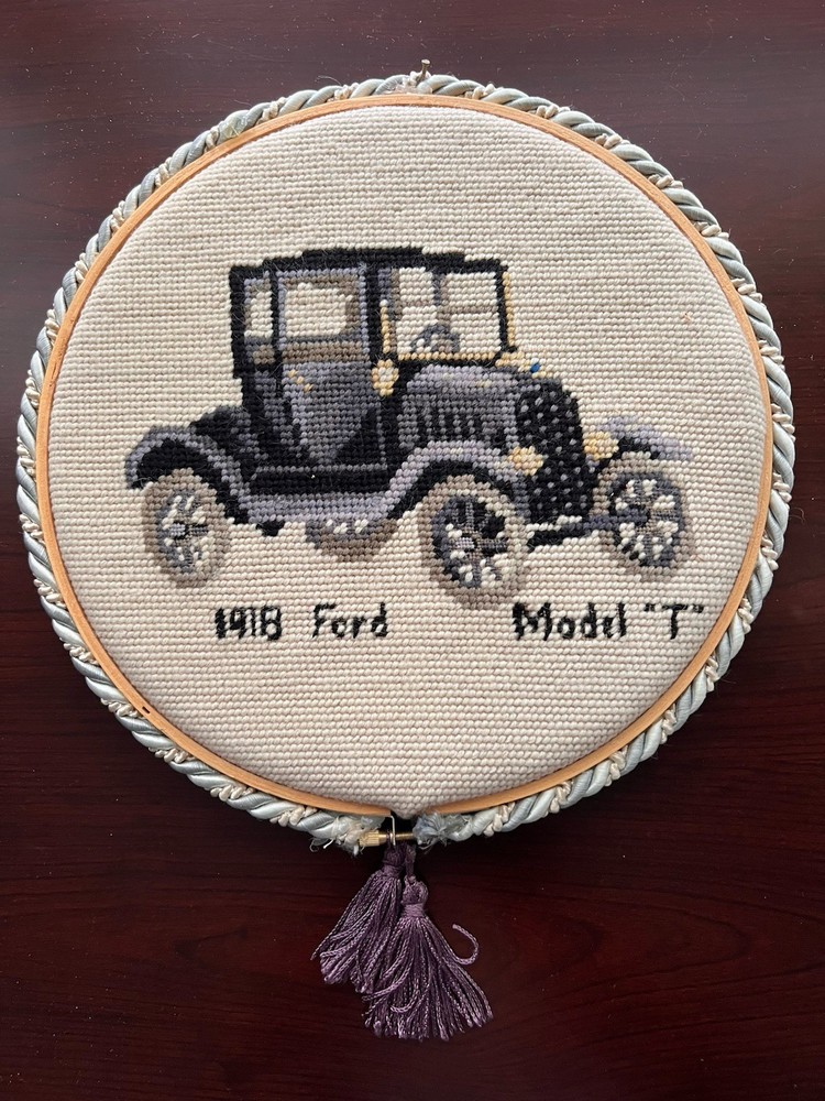 1918 Ford Model T framed needlepoint