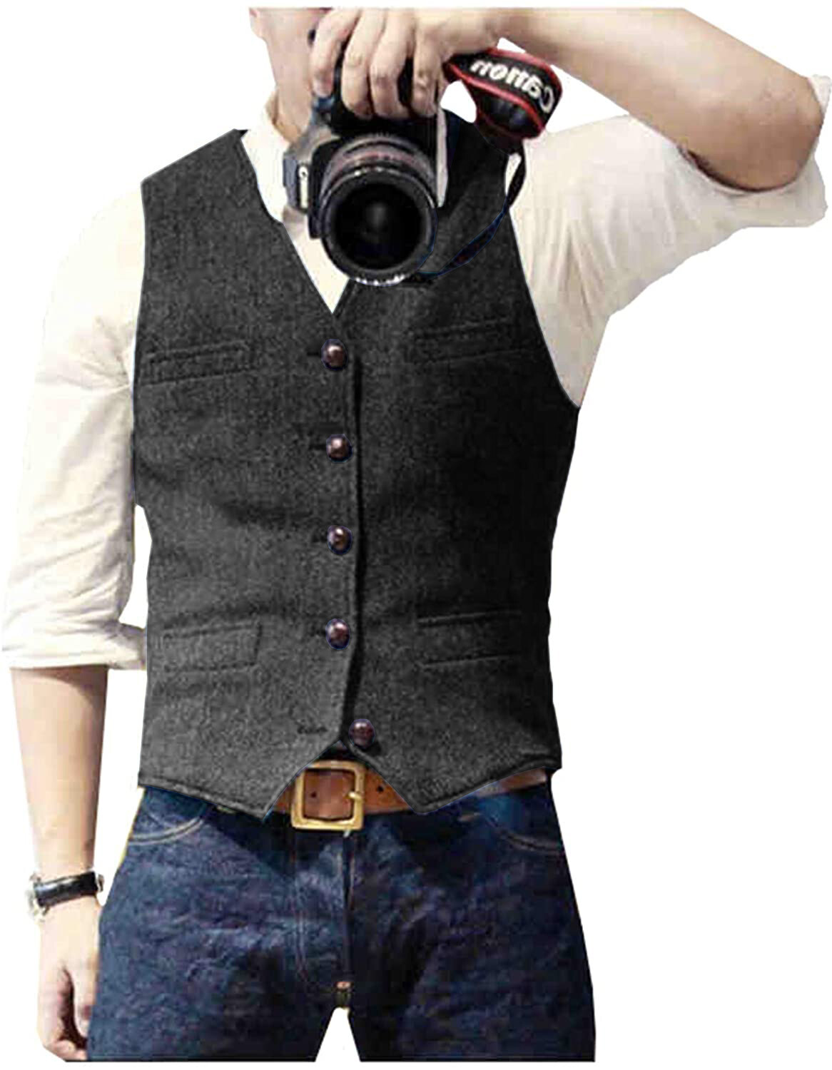 Mens Tweed Suit Vest Retro Herringbone Western Groom Formal Dress Waistcoat Vest