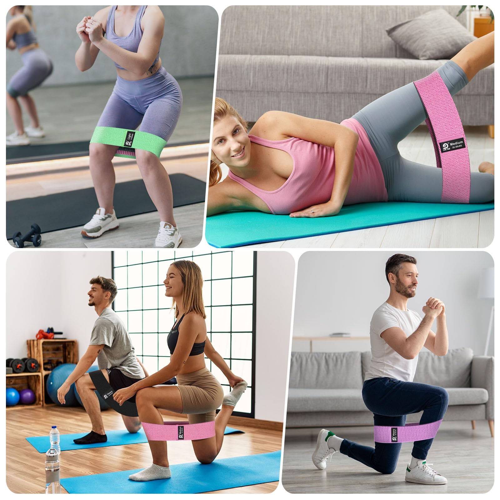 Fabric Resistance Bands Set – Booty Bands for Legs & Glutes, 3 Resistance Lev...