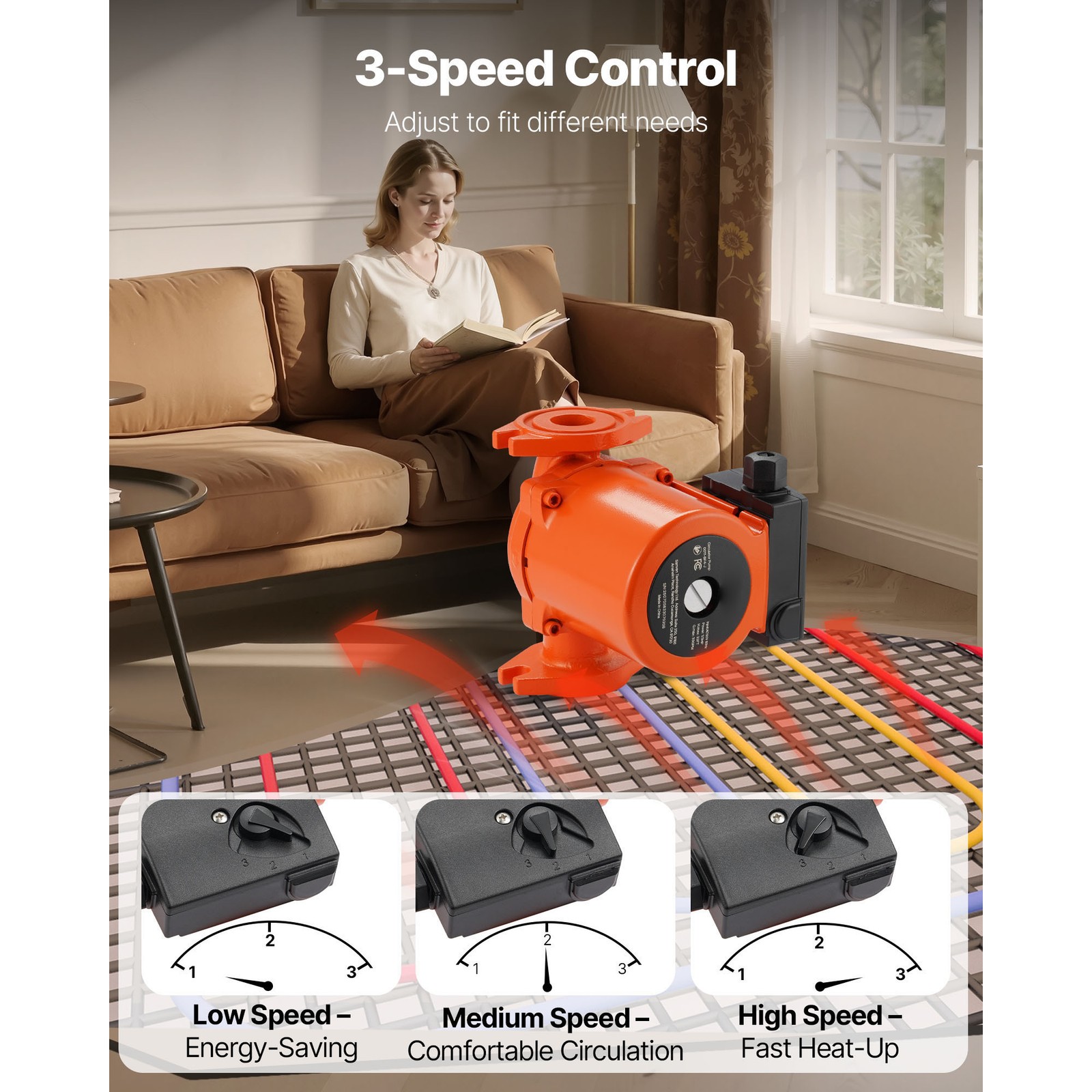 Uimoso Cast Iron Circulator Pump for Hot Water, 1/3 HP, 33 GPM Flow