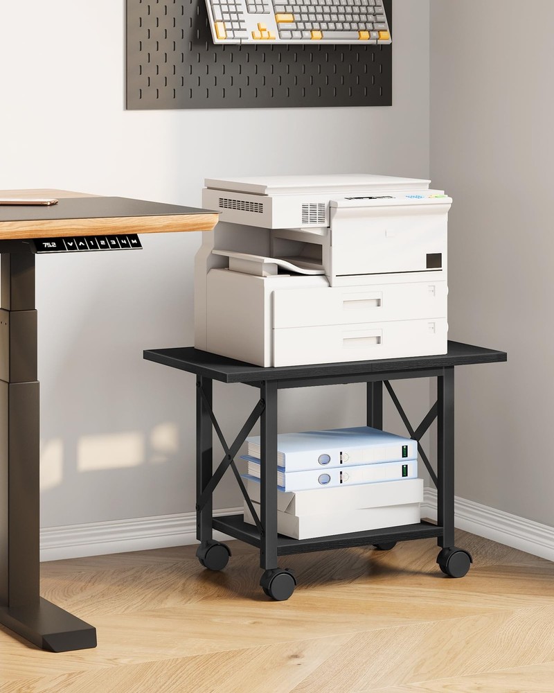 23.6" Under Desk Printer Stand, 2-Tier Printer Table with Wheels Adjustable F...