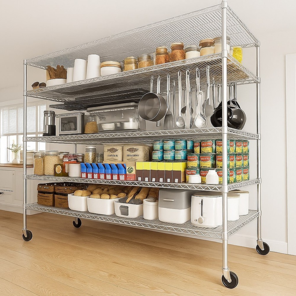 3Types Metal Shelves with Lockable Wheels DurableAdjustable Storage Rack Shelves