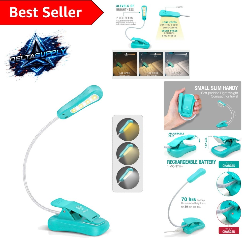 Compact Rechargeable Reading Light – Eye-Caring Diffused Light, Clip-On Design