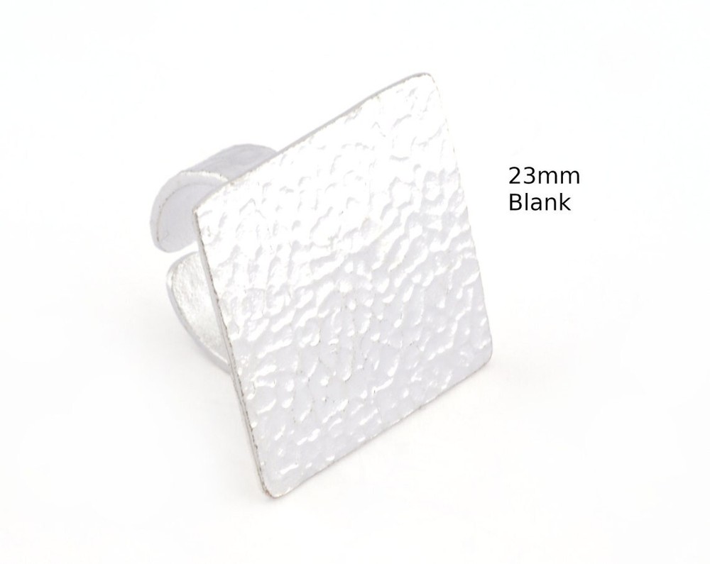 Square Hammered Adjustable Ring Blank Bezel Base-Shiny Silver Plated Brass 4934