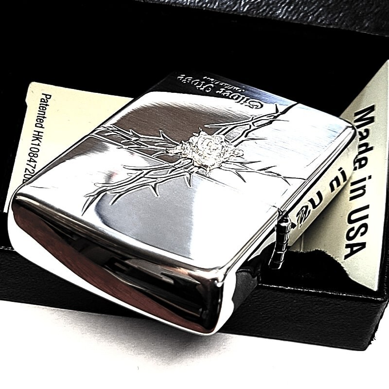 Zippo Rose Pure Silver Metal Cross One Sided Processing Etching Lighter Regular