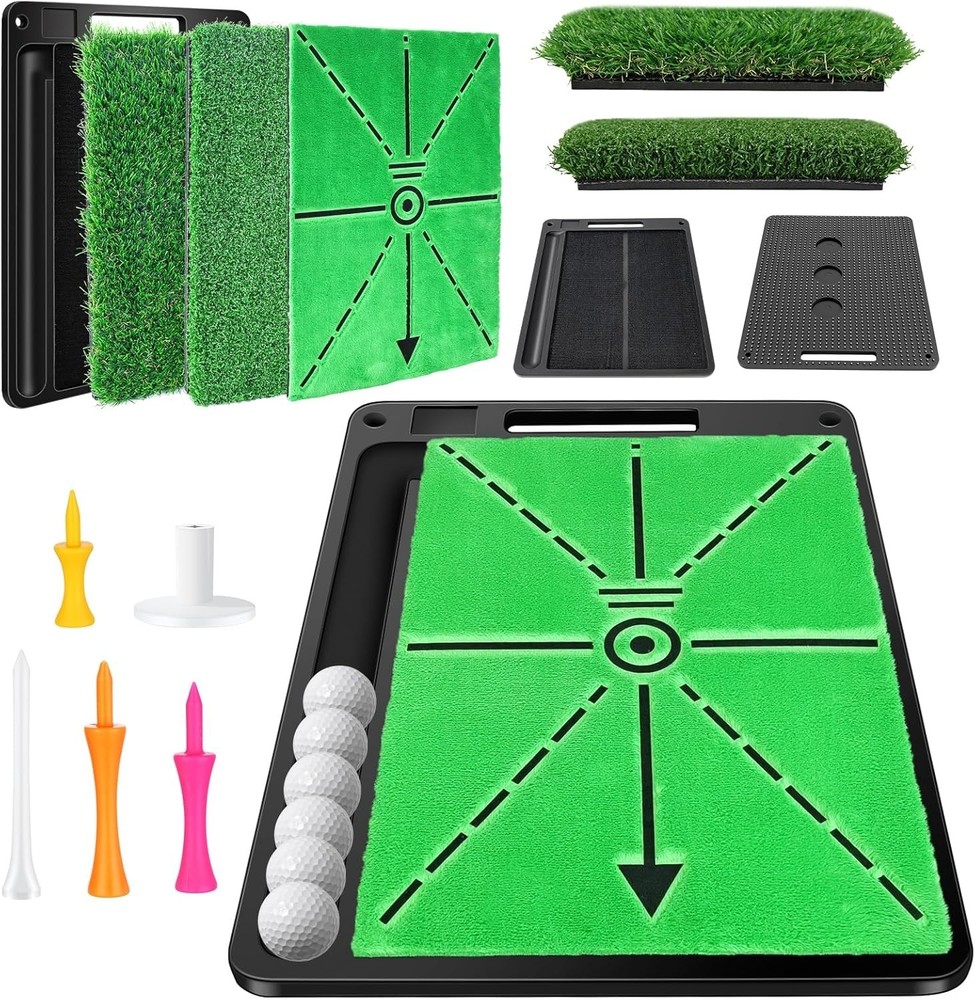 Golf Hitting Mat, 3-in-1 Golf Practice Mat, Replaceable Turf Golf Training Ma...