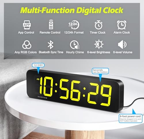 15.2" Large Digital Wall Clock with Seconds, App & Remote Control,