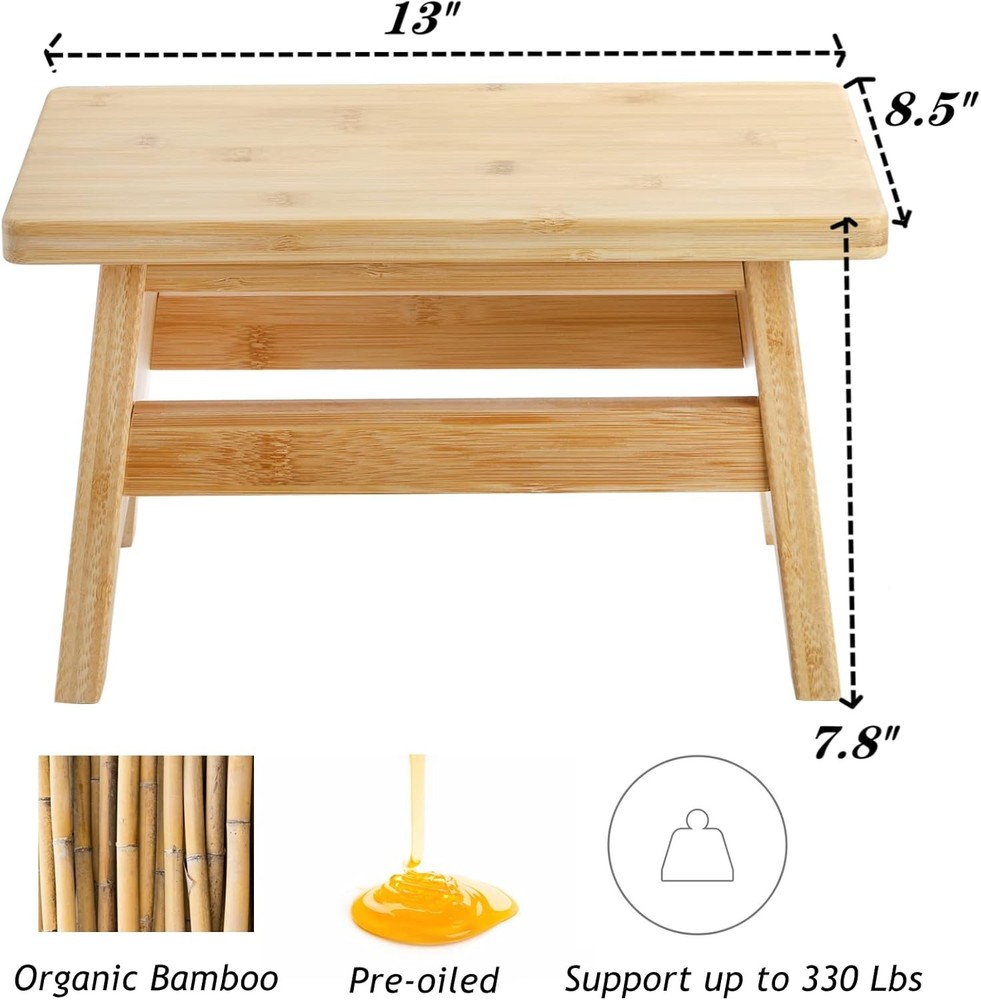 Bamboo Step Stool, Non-Slip One Step Stool
