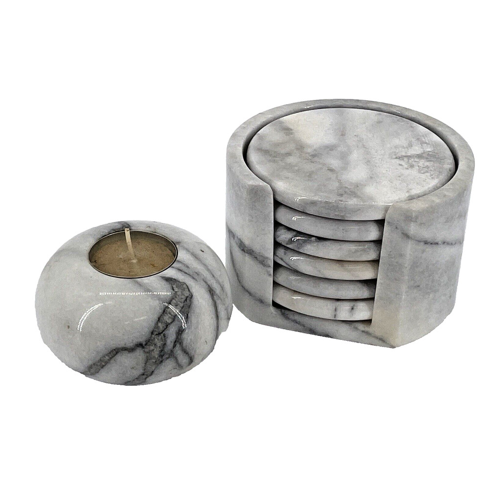 White Marble Coaster Set and Votive Candle Holder