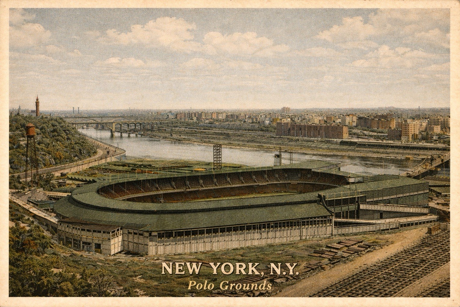 Polo Grounds, NEW YORK Baseball Stadium MODERN Antique-inspired Postcard D36