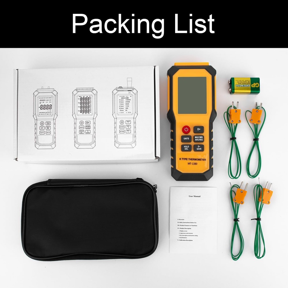 4-Channel K-Type Temperature Thermometer with LCD Backlight Measurement Range...