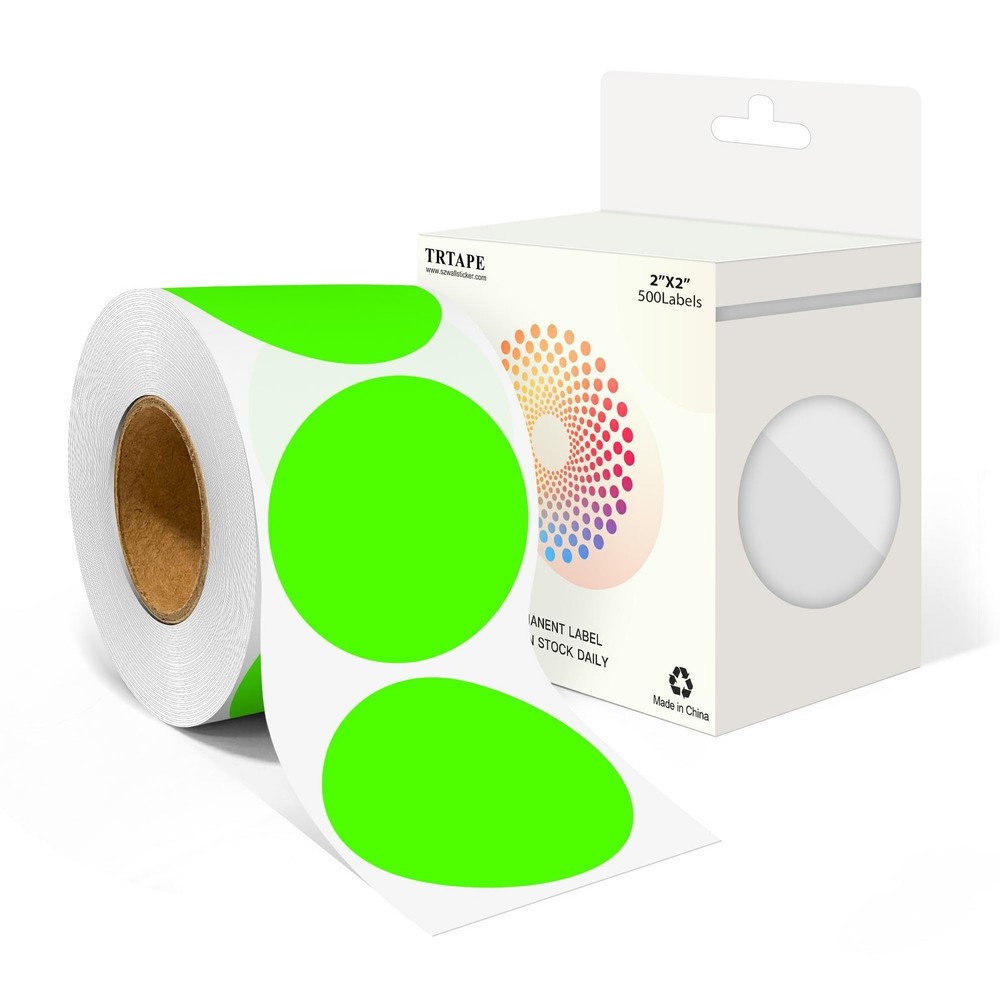 2 Inch Round Color Coding Labels (500 Count) - Fluorescent Green Dot Stickers...