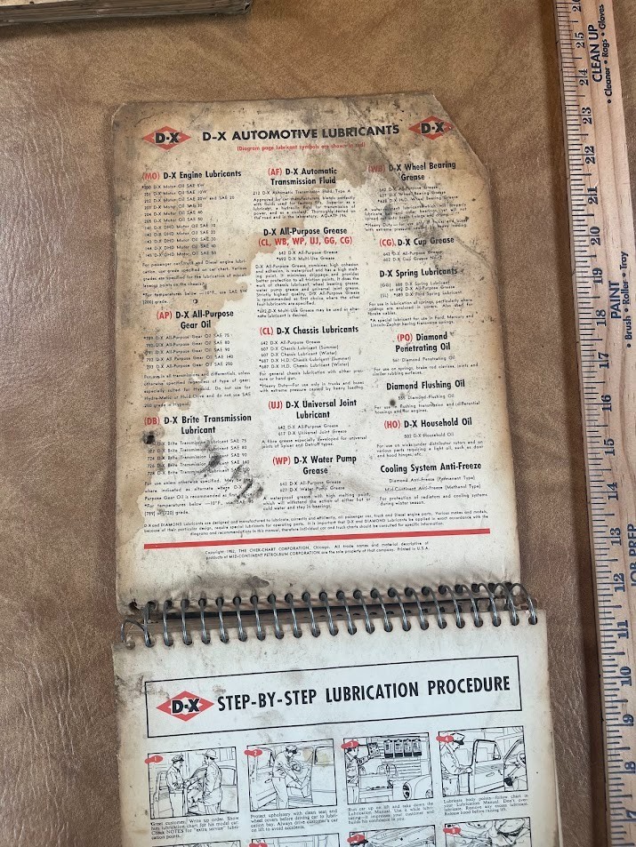 DX Oil Lubrication Chek Chart 1952 Shop Manual