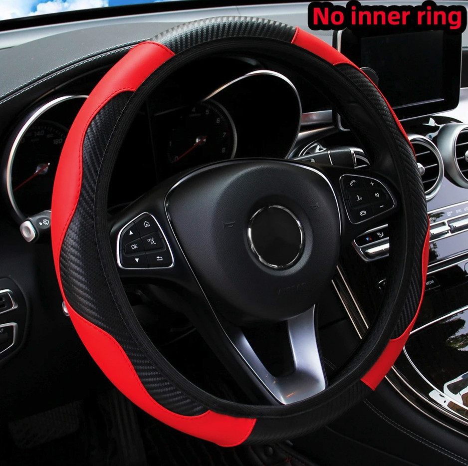 PU Carbon Fiber Steering Wheel Cover 14.5–15in Anti-Slip Grip - NEW