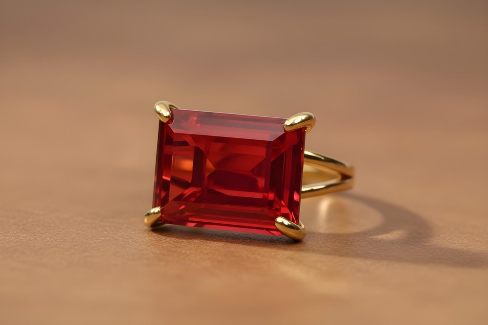 Ruby Silver Ring Handmade Emerald Cut Rectangle Prong Setting Gift