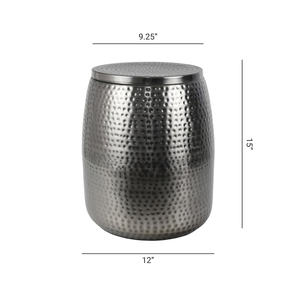 happimess SSL2001B Merida 15" Modern Rustic Hammered Metal Drum Storage Side ...