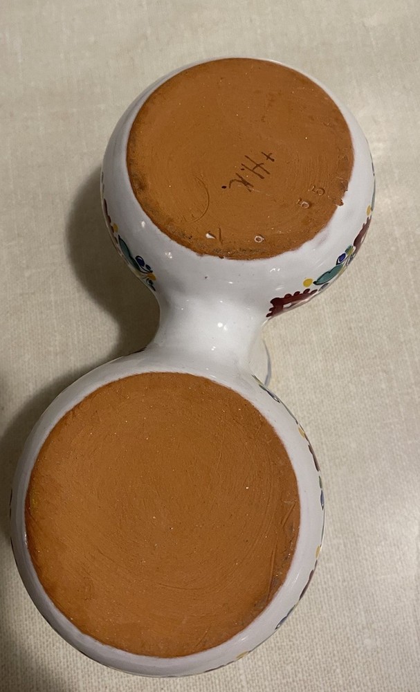 VTG Salt Cellar Condiments Dish Signed Bottom HK Ceramic Terracotta Base