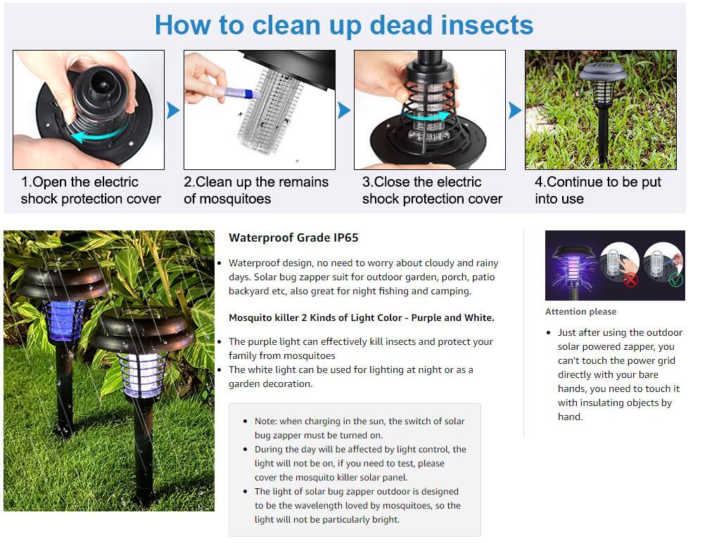 4x Solar Powered Zapper Lamp Light Outdoor Mosquito Fly Bug Insect Killer Trap