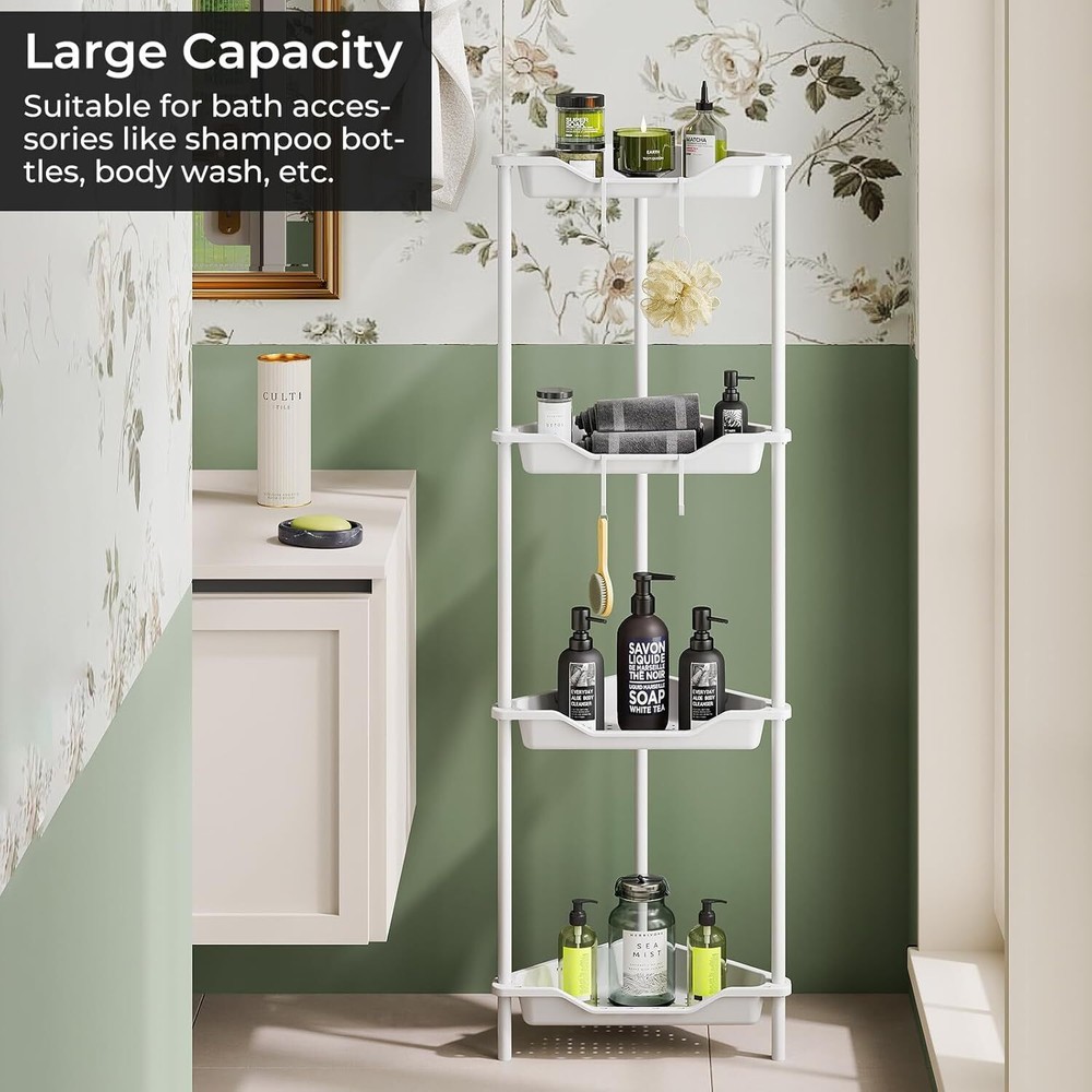 4 Tier Floor Standing Shower Caddy - Splicing Rustproof Corner Shelf Organizer