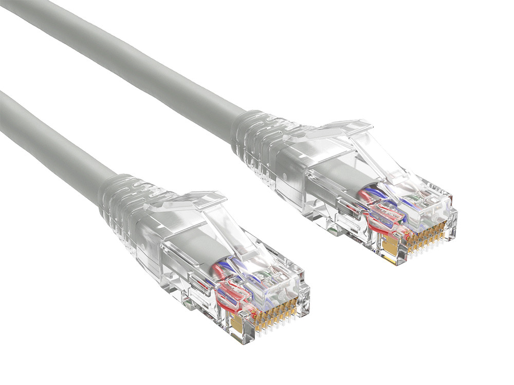 20ft Cat6 Ethernet Patch Cable with Clear Boot, UTP, Pure Bare Copper, Gray