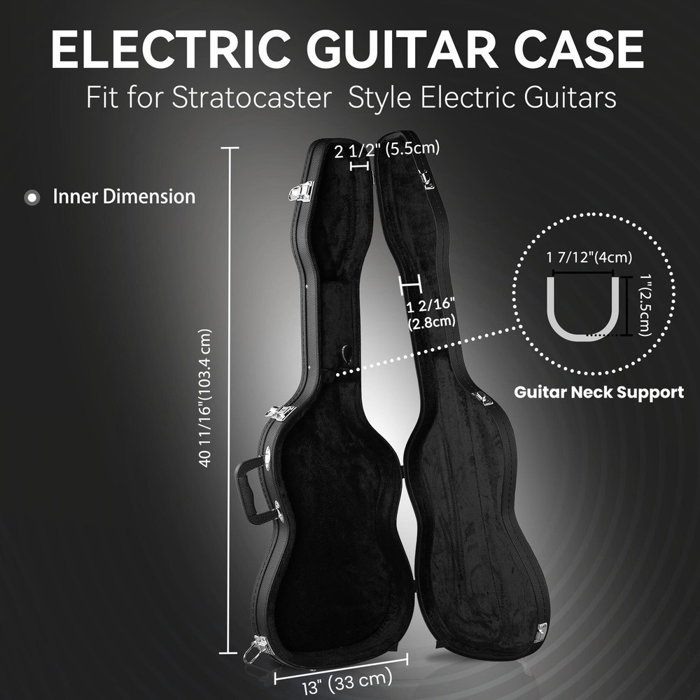 Electric Guitar Hardshell Case 41" Stratocaster Style Shockproof Black