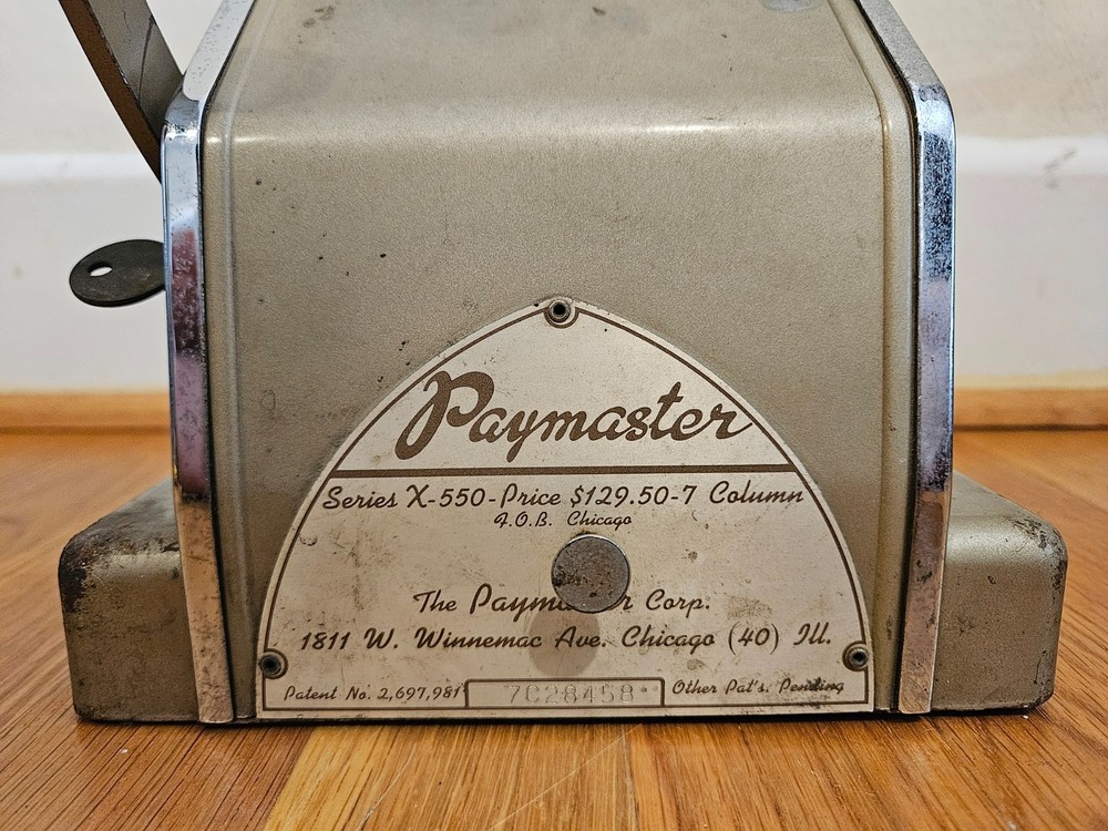 VTG Paymaster Model X550 Check Writing Green Machine W/Key 7 Columns Untested
