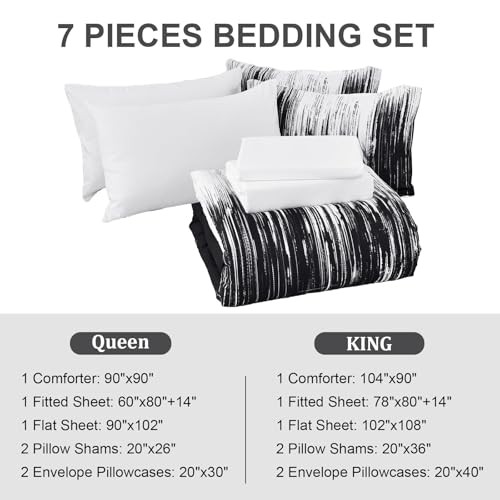 Ombre Black Comforter Set Size Gradient Boho Bedding Set for Queen Black White