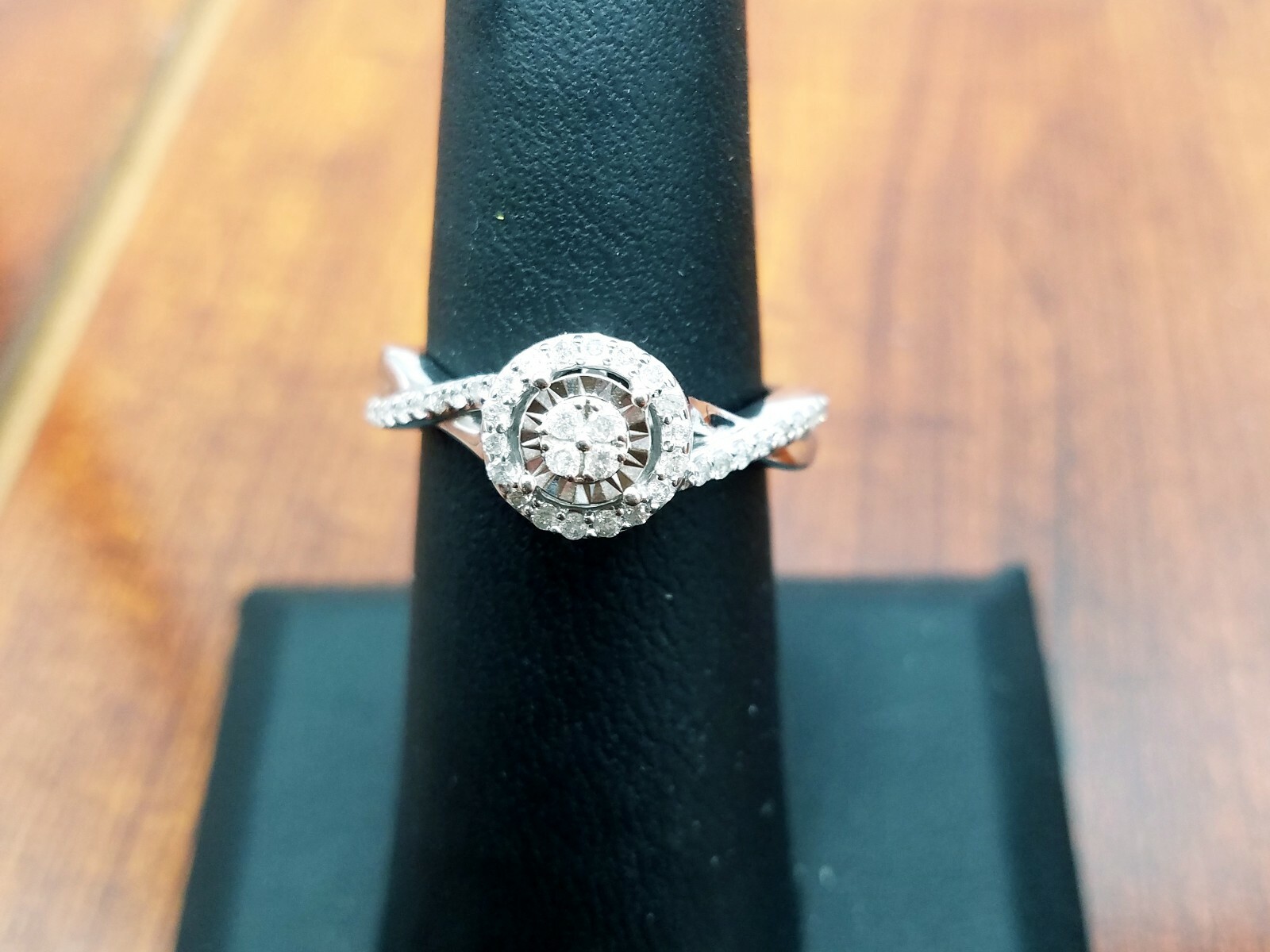 Genuine Diamond Ring sterling silver 0.25ctw promise/ engagement ring halo clust