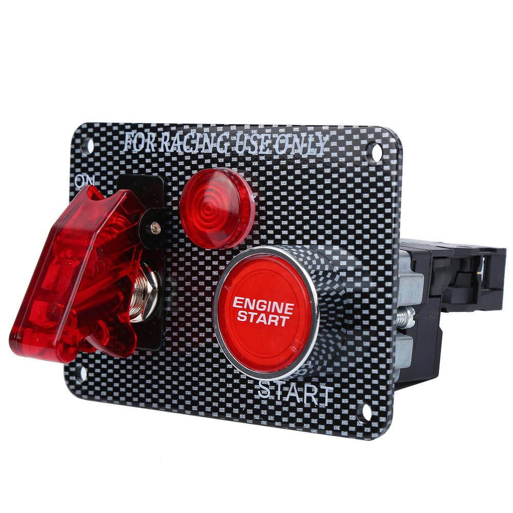 12V Carbon Ignition Switch Panel Engine Start Push Button LED Toggle Racing Car