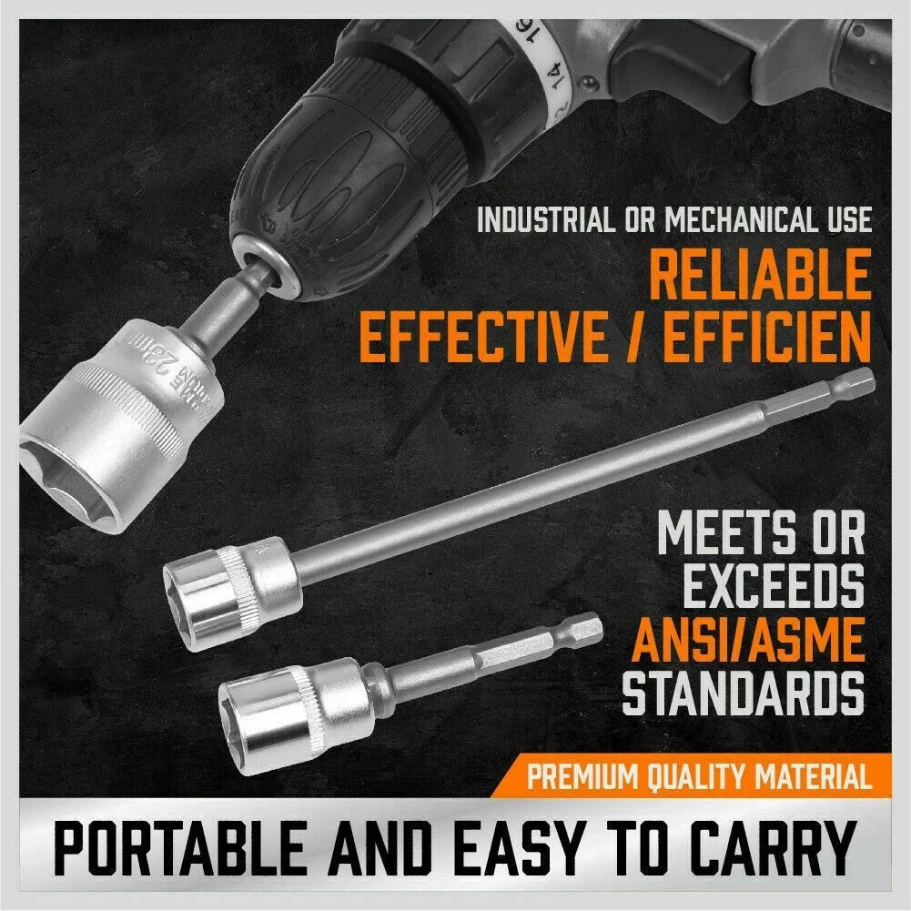 Socket Adapter Set Hex Shank to 1/4 3/8 1/2" Impact Grade Driver Drill 6 PCs