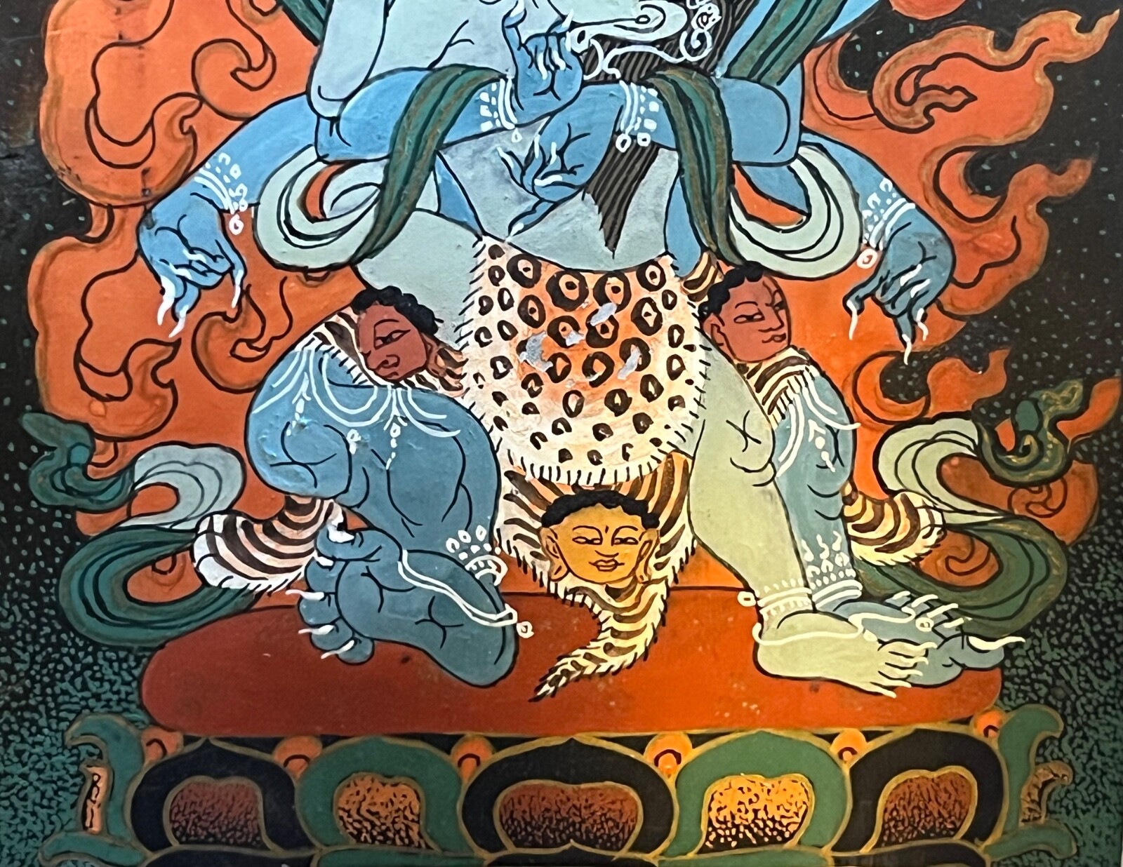 Tibetan Thangka Painted on Horn Yamantaka in Father-Mother Union