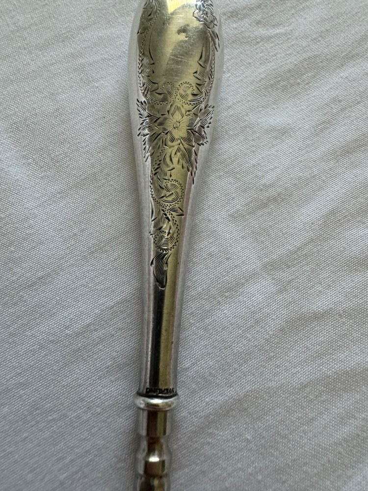 Antique Sterling Silver Handle Button Hook Engraved Scrolling and Flower Design