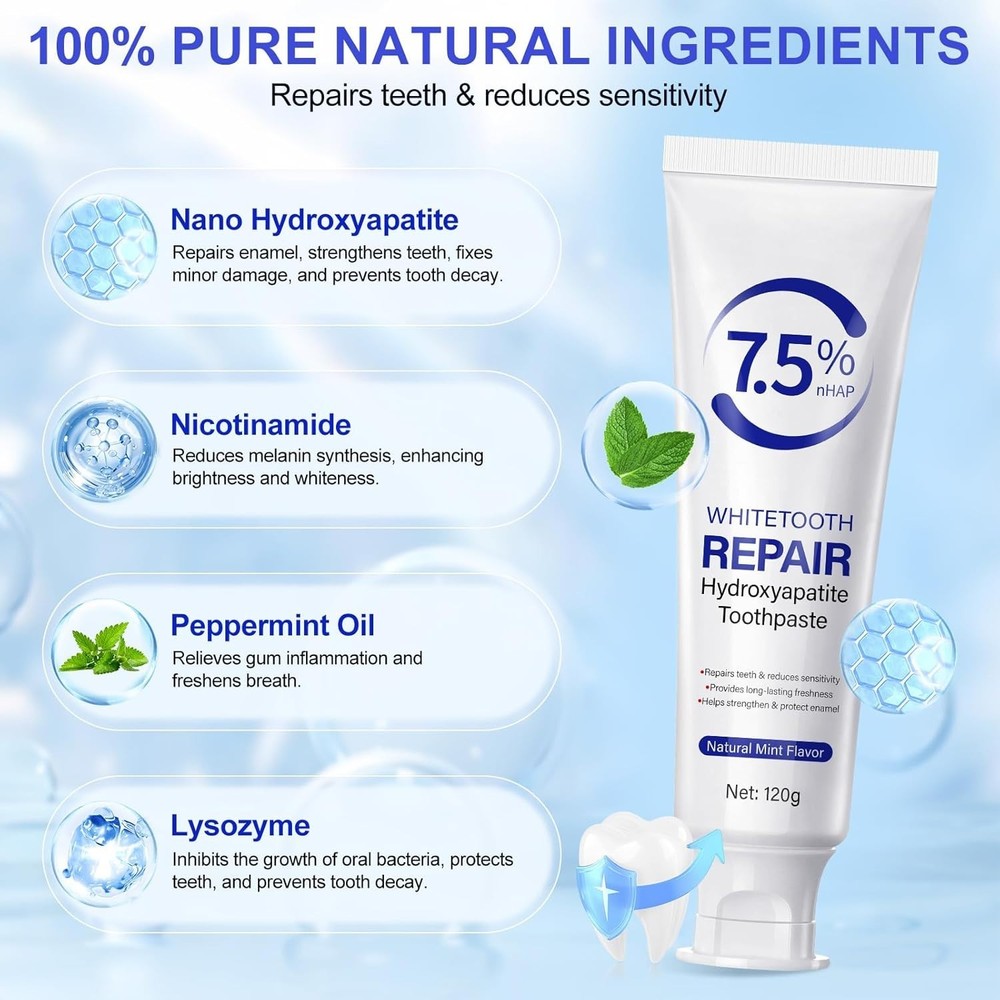 7.5% Hydroxyapatite Toothpaste, Toothpaste for Advanced Enamel Protection, Gentl
