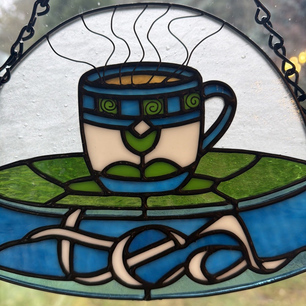 Stained Glass Window Hanging Decorative Medium Panel TEA Handcrafted
