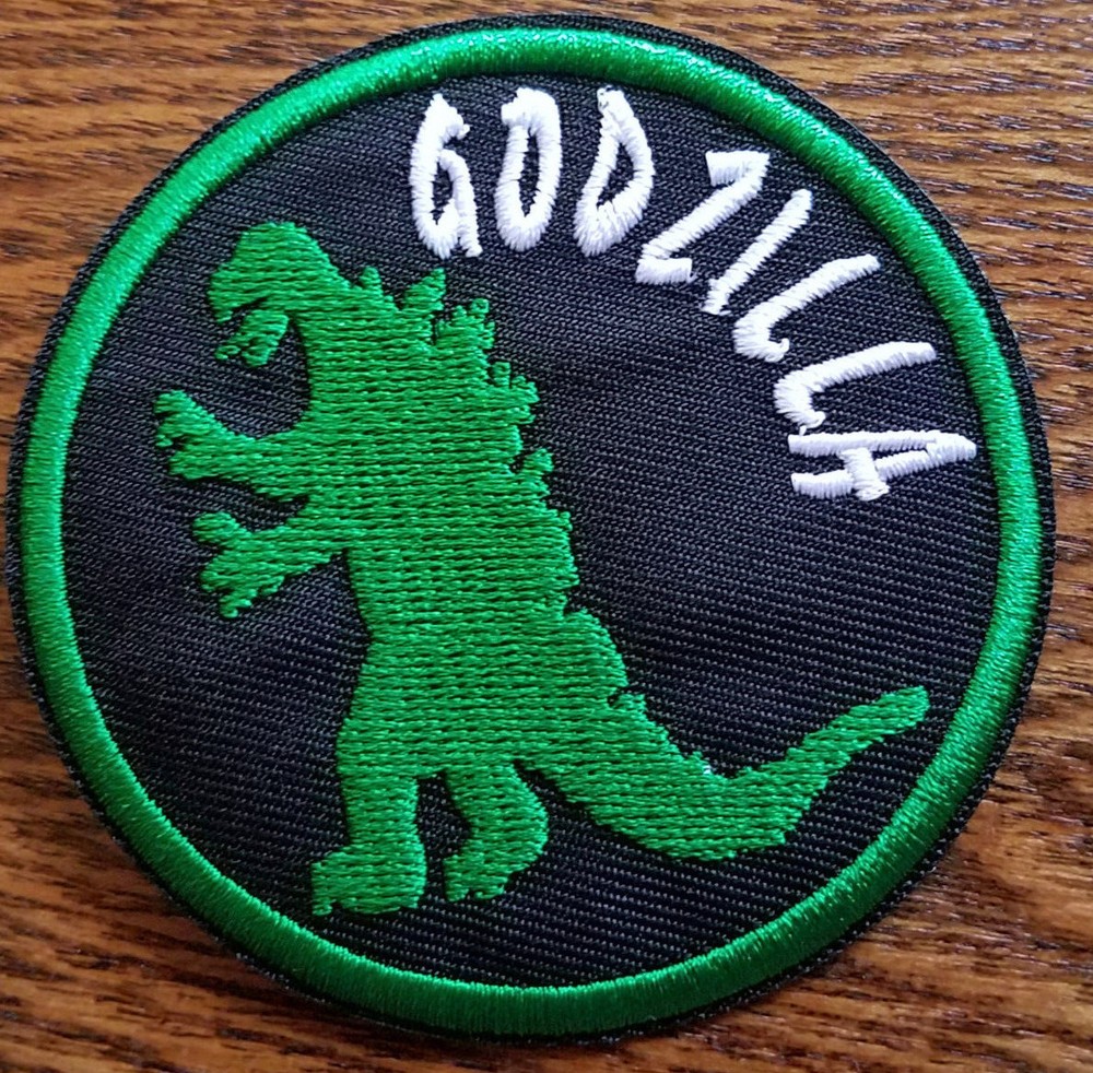 Godzilla Black & Green Circle Patch 3  inches tall
