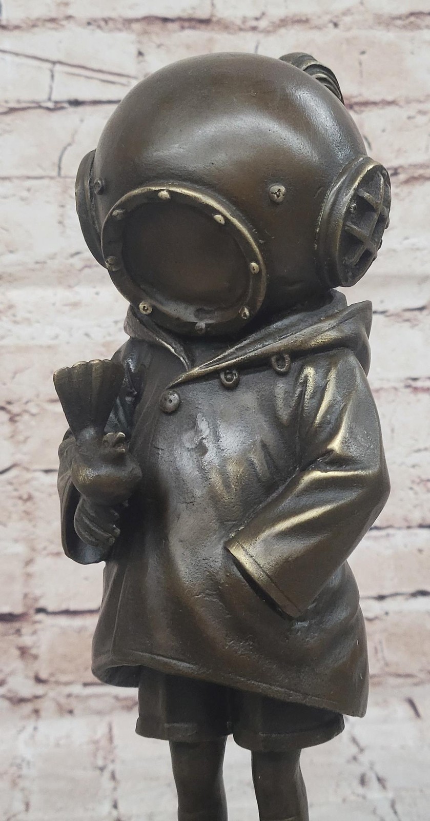 Space Girl and Bird after Banksy - Bronze Sculpture Statue on Marble Base