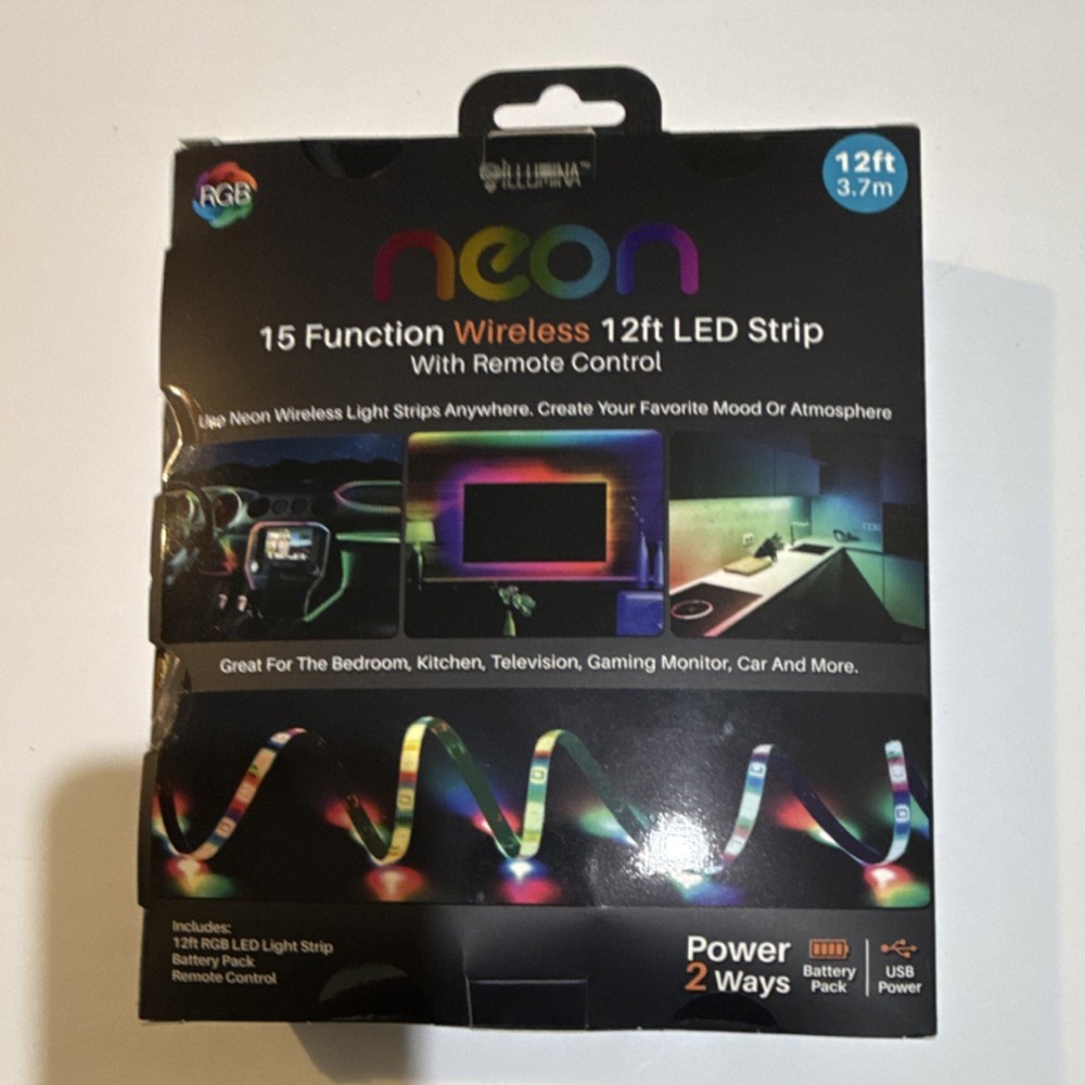 ILLUMINA 15 Function Wireless RGB LED Light Strip 12ft Remote Control