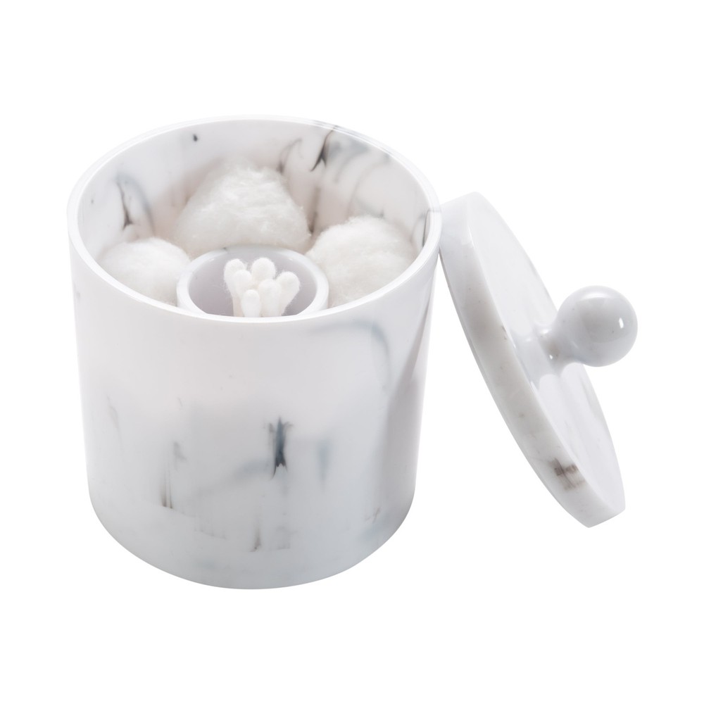 Q-Tip and Cotton Holder Compact Plastic Marble Design