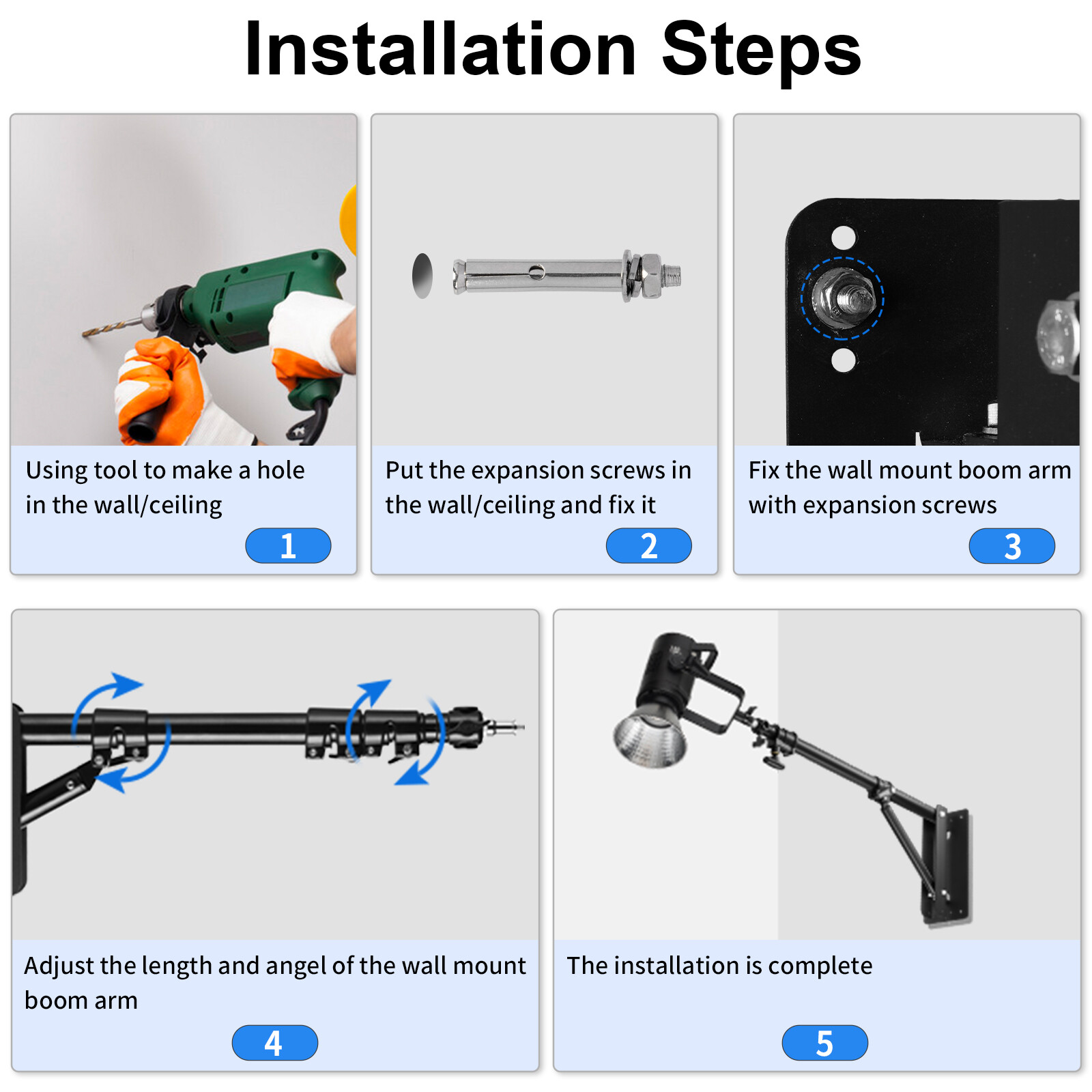 Selens 39" Wall Mount Triangle Boom Arm Stand For Studio Softbox Ring Light