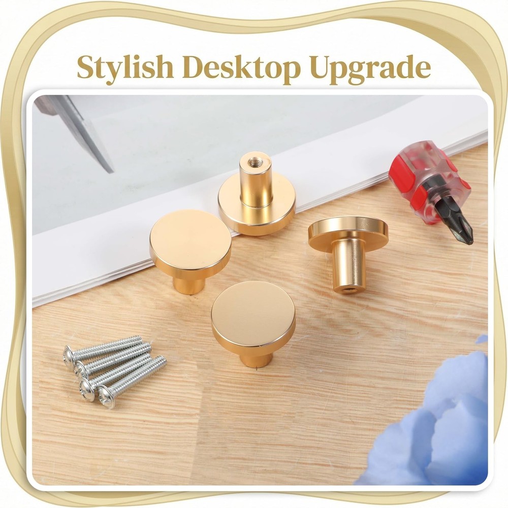 4PCS Gold Cabinet Knobs Round Brass Drawer Pull Handles with Screws Set
